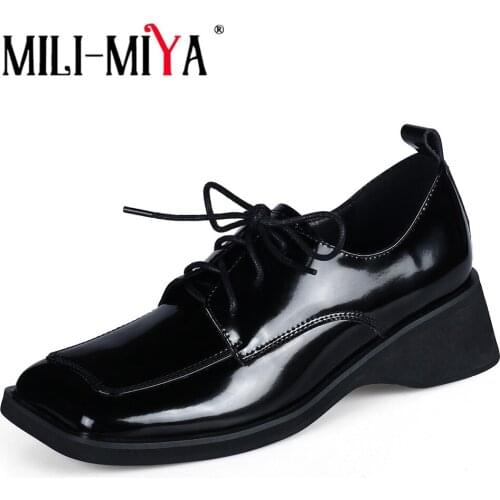 MILI-MIYA Designers Office Simple Handmade Pumps Lace Up Special Square Toe Low Heel Wedges Women Leisure Comfortable Shoes