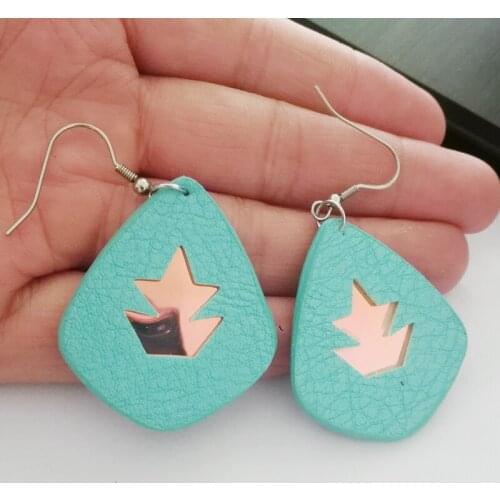 3D PU Earrings Tree Earrings For Women Leather Double Sides Print Teardrop Earrings Leather Earrings