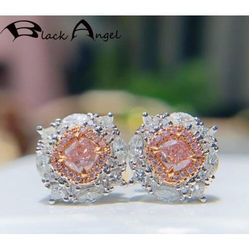 BLACK ANGEL Super Shiny Romantic Inlaid Argyll Pink Gemstone Stud Earrings For Women Fashion Party Wedding Silver Jewelry Gift