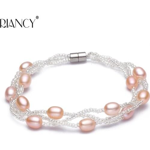 Fashion natural freshwater pearl bracelet for ladies pearl Bracelet jewelry rice-shaped Multi-layer pearls brcelets