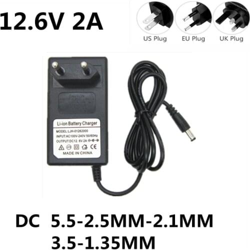 1PC 100V-240V 12.6V 2A 18650 lithium battery charger 12 V Volt power adapter DC 5.5*2.1MM power supply 12.6 V 2 A free shipping