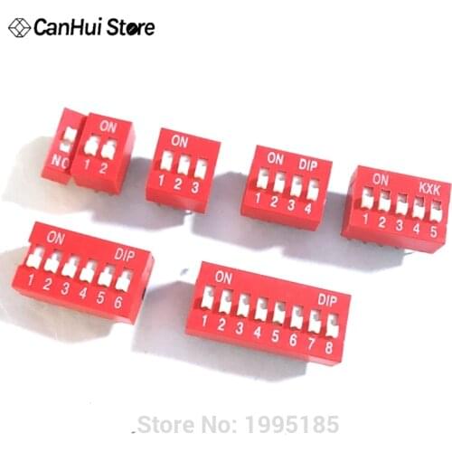 10pcs Slide Type Switch Module 1 2 3 4 5 6 7 8 PIN 2.54mm Position Way DIP Red Pitch Toggle Switch Red Snap Switch Dial Switch