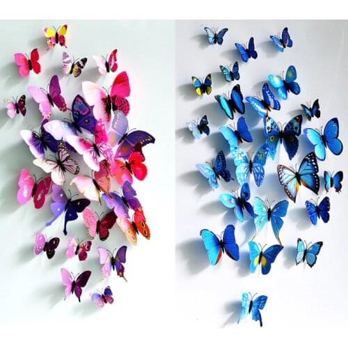 12pcs 3D Butterfly Wall Sticker PVC Stickers for Kids Room Bedroom Decoration Sticker Home Wall Decor Wall Decals Fridge Sticker