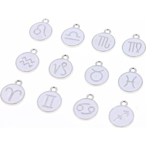 12 Pieces/Set Metal Alloy White dripping oil Enamel Twelve constellations Charms Pendant Diy Hand Made Jewelry Accessories