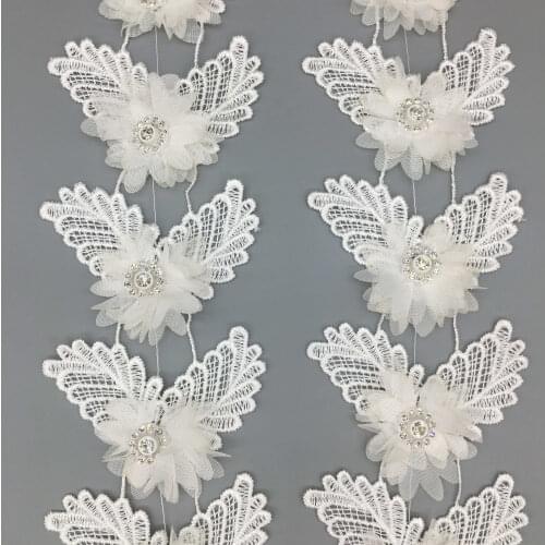 1yd Chiffon Diamond Flower Butterfly Lace Trim Ribbon Fabric Handmade Embroidered Applique Wedding Dress Sewing Craft Decoration
