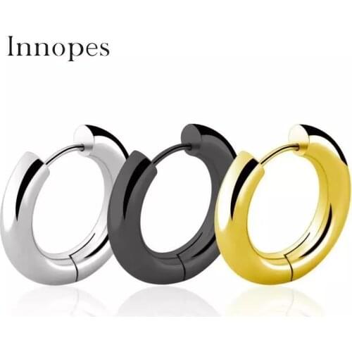 2020 Trend Round Chunky Gold Hoops Earrings Man Womens Earrings Korean Stainless Steel Big Earrings Black Gothic Jewelry Paired