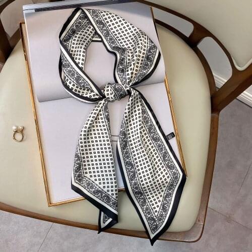 2021 Fashion Narrow Scarf Women Multifunction Silk Scarf Small Wraps Scarves Shawl Female Neckerchief Headband Ladies