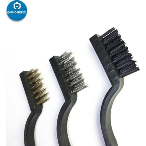 3 IN 1 Multipurpose Anti-Static Golden Silver Steel Brush Kit for Mobile Phone Tablet Laptop PCB BGA Repair Hand Tools Set