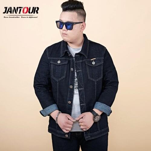 Plus Size 6XL 7XL 8XL 2021 New Black Loose Mens Denim Jacket Fashion Harajuku Style Fat Jackets Jeans Brand Men Clothing