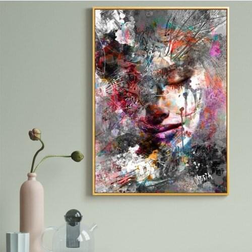 Abstract Graffiti Girl Portrait Colourful Canvas Painting Posters Prints Modern Pop Wall Art Picture Art for Living Room Cuadros