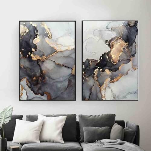 Nordic Black and Golden ink Abstract Poster Modern Canvas Painting Wall Art Print Pictures for Living Room Home Salon Decoration