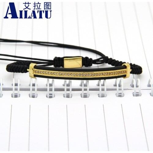 Ailatu Wholesale 10pcs Fashion Mens Jewelry Micro Pave Brass Clear Cz Long Tube Watch Protector Braided Bracelets