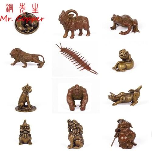 Antique Bronze Animals Centipede Gorilla Lion Bull Frog Dog Chinese Mythical Beasts Statue Pure Copper Figurines Decor Ornaments