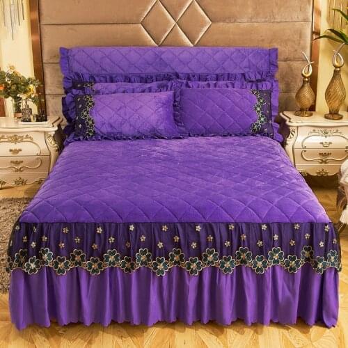 Solid Color Crystal Velvet Bed Skirt Sheets for Bed Cozy Comfortable Bedspreads Fitted Style Mattress Protector Cover