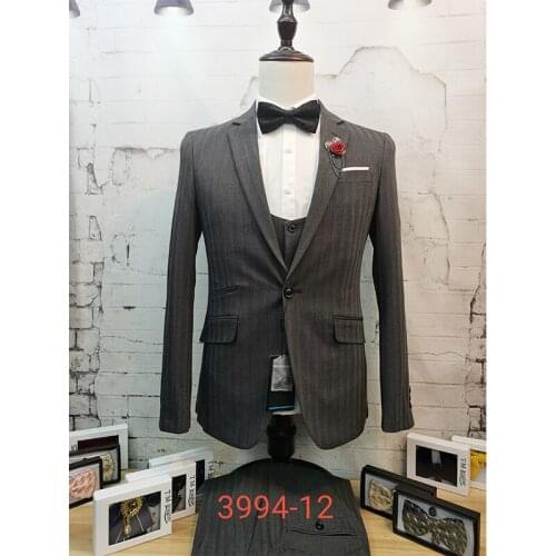 （Blazer+Vest+Pants）2021 Trendy New Mens Pinstripe Suit Dark Gray Casual Mens Striped Suit Single Row Buckle Peak Lapel Suit