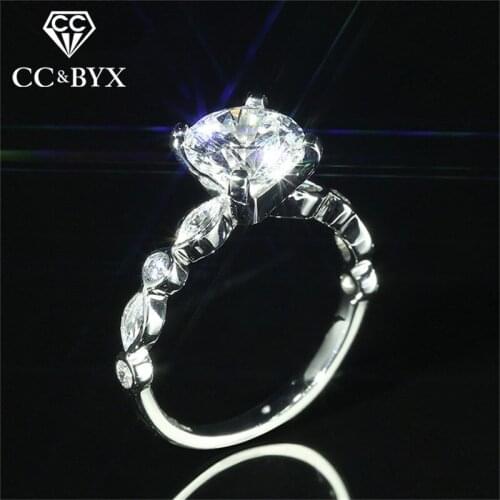 CC Wedding Rings For Women 925 Silver Round Stone Cubic Zirconia Ring Classic Jewelry Simple Bride Engagement Accessories CC1500