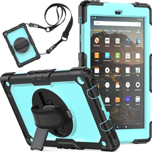 Tablet case for kindle fire HD 10 plus чехол 360 Rotate Wrist&Neck Strap Protective Cover for kindle fire HD 8 case 2020