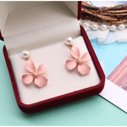 Elegant Pink Spraying Flower Pendant Stud Earrings Korea Style Sweet For Mujer
