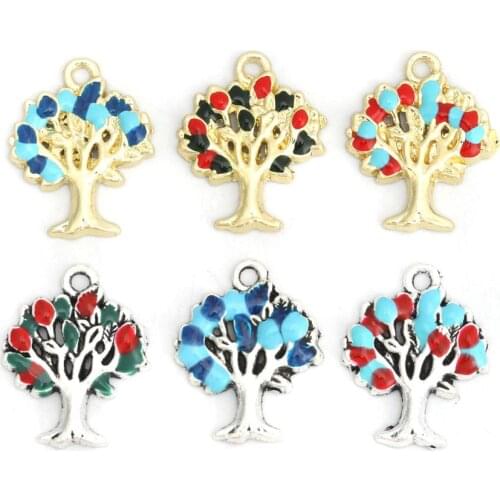 DoreenBeads Fashion Zinc Based Alloy Pendant Charms Light Golden Blue Tree of Life Enamel DIY Findings 22mm x 17mm, 10 PCs