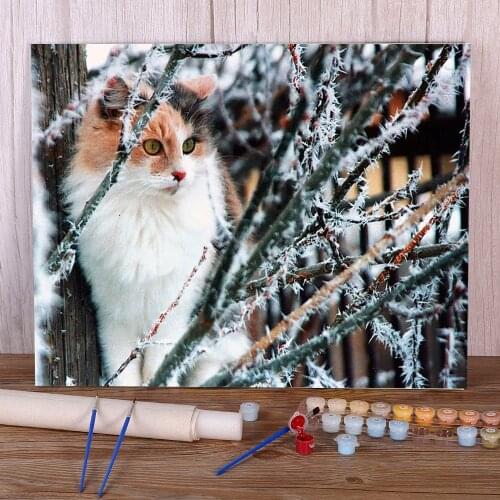 Cat Winter Animal DIY Paint By Numbers Set Acrylic Paints 40*50 Paiting By Numbers Home Decoration Adults Wholesale Drawing