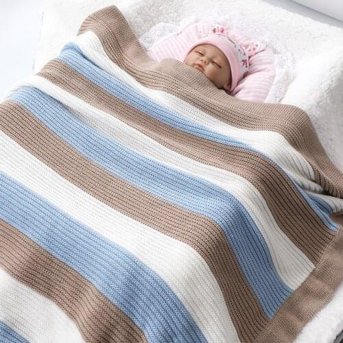 Classic stripes super soft Cotton knitted baby blanket newborn receiving blanket boys knitted Baby Blanket baby stroller cover