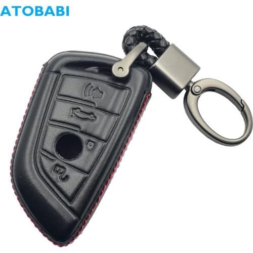 Leather Car Key Case For BMW 5 Series G30 G38 F30 F20 X1 X3 X5 3/4 Buttons Smart Remote Fob Cover Keychain Bag Auto Accessories