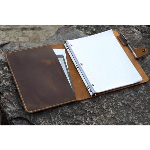 Leather business portfolio 3 ring binder for letter size 3 hole refill paper / leather folder for 8.5 x 11 refillable paper