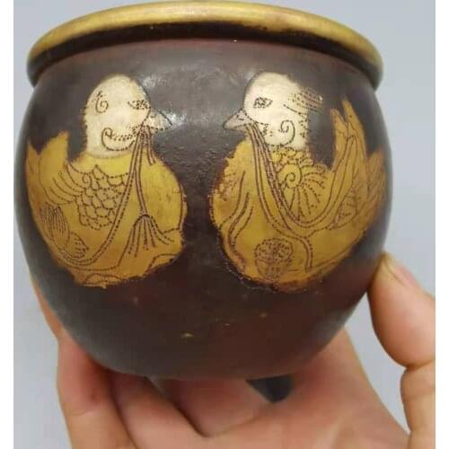 Red copper, Mandarin ducks playing in the water Small copper cylinder, Exquisite home decoration