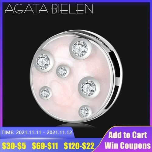 With CZ Round Pink Enamel Clips Bead fine Jewelry making Fit Original Reflection Charms DIY Bracelet NEW 925 Sterling Silver