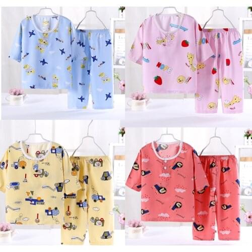 Summer Big Boys Kids Pajamas Cartoon Sleepwear For Girl Set Pijamas Infantil Nightwear 2pcs Cotton Cute Childrens Home Clothing