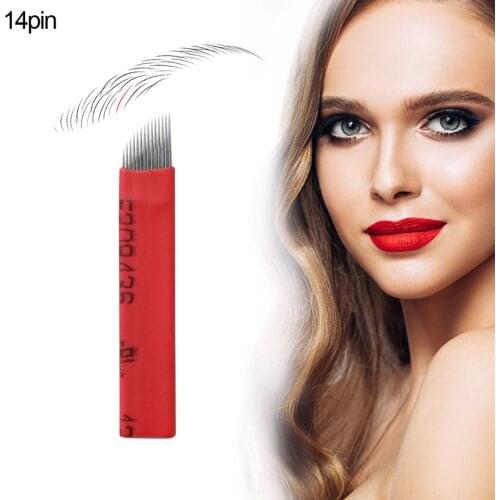 Microblading Tattoo Blades Red Needles 50Pcs Sterilized Eyebrow Lip Permanent Makeup 3D Embroidery Stainless Steel Tattoo Supply