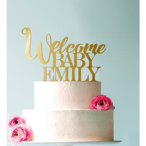 Personalized Baby Shower Cake Topper Welcome Baby Cake Topper Golden Cake Topper Baby or Girl Decorations party decoration