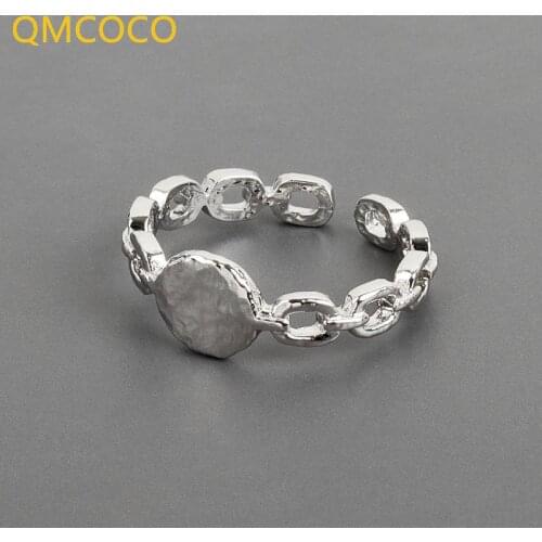 QMCOCO 925 Silver Geometric Round Classic Trendy Open Adjustable Ring Minimalist Fine Jewelry For Women Party Gifts