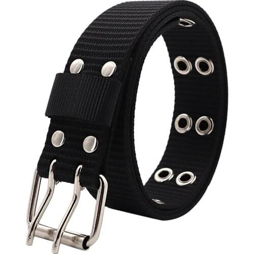 Hot Selling 3.2cm Unisex Blet Solid Color Nylon Double row Pin Buckle Men Belt Fashion Wild Womens Belt Student Kids Belt
