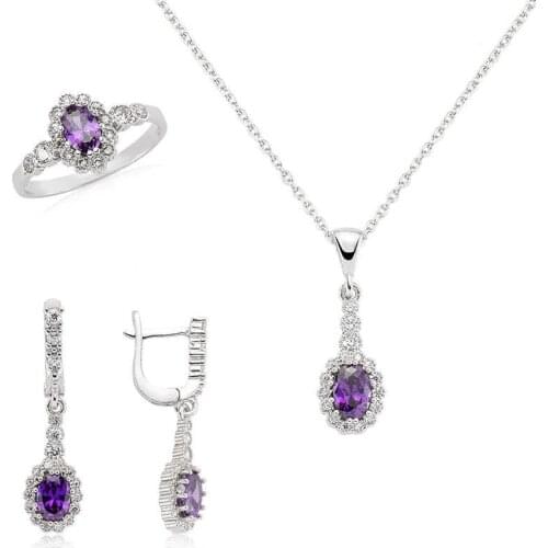 Silverlina Silver Purple Cubic Zirconia Women 'S Set