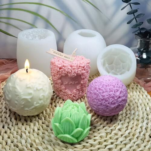 3D Candle Silicone Mold Rose Flower Ball Aromatherapy Candle Mold Lotus Columnar Candle Mold DIY Handmade Candle Making Tool
