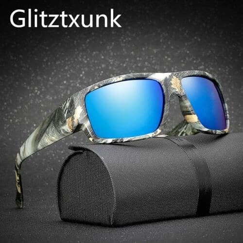 Glitztxunk Square Polarized Sunglasses Men Camouflage Frame Sports Sun Glasses For Male Fishing Eyewear oculos de sol masculino