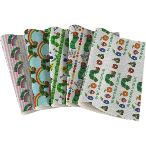 Lychee Pattern Artificial Leather Hungry Caterpillar Printing Synthetic Leather Fabric 30x136 Cm DIY Clothing Crafts