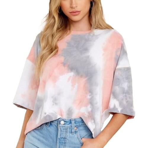Short Sleeve T Shirt Women Streetwear Tie Dye Print Summer Loose Tee Shirt Tops