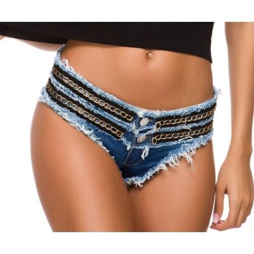 Women Sexy Low Waist Denim Hot Shorts Cheeky Mini Booty Thong Jean Shorts Hotpants