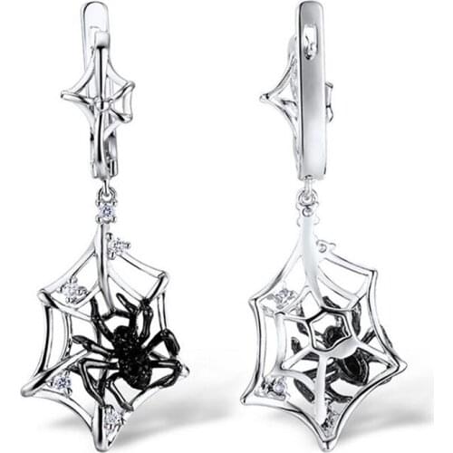 Silver Colour Earrings For Women Creative Black Spider Dangle Earrings Sparkling Cubic Zirconia Fashion Jewelry