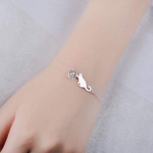 KOFSAC New Fashion Sterling Silver 925 Bracelet Elegant Crystal Cute Cat Bangle Bracelets For Women Wedding Party Jewelry Gifts