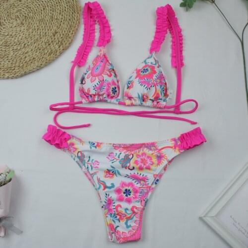 Patchwork Print Swimsuit Low Waist WomenS Swimwear 2021 Micro Thong Halter Bathing Suit Brazilian Bikini Set Summer Biquini