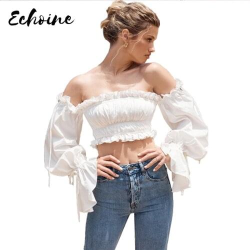 White Entlewoman Elegant Off Shoulder Top Tee Shirt Women High Street Casual Club Party Wear White Tees Autumn Crop Top Female