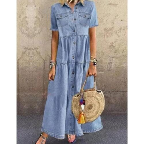 2021 Denim Long Multi Button Dress Party Casual Office Korean Elegant Vestido Clothes Vintage Harajuku Plus Size Ladies Dresses