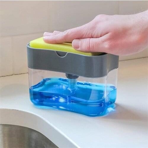 2 In 1 Soap Pump Dispenser Sponge Holder Liquid Dispenser Container Hand Press Soap Organizer Kitchen Cleaner Tools