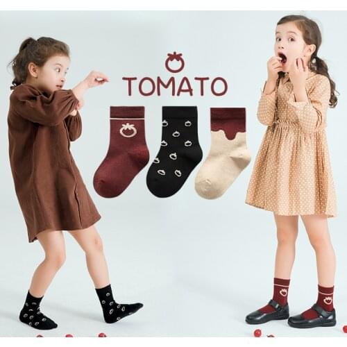 3 Pairs/Lot Children Socks Baby Girls Boys Cartoon Tomato Cotton Short Socks 3-12 Years Kids Sports Socks