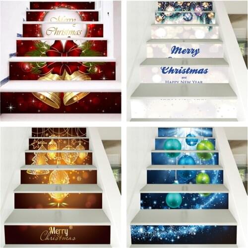 3D Vision Christmas Stairway Stickers Christmas Home Wall Sticker Stair Steps Decal Wallpaper Family Sweet DIY Stair Riser Decor