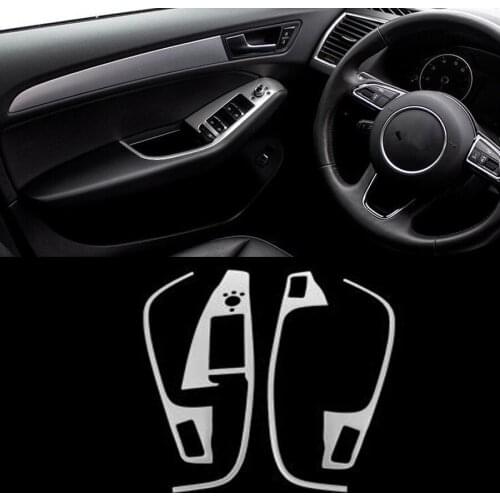 YAQUICKA 4Pcs Stainless Car Interior Door Armrest Window Lift Switch Cover Frame Trim Sticker Styling For Audi Q5 2012-2016 LHD