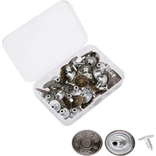 40pcs Metal Jeans Button Tack Press Buttons Replacement Kit Durable Button with Rivets and Storage Box for Any Jeans Trousers